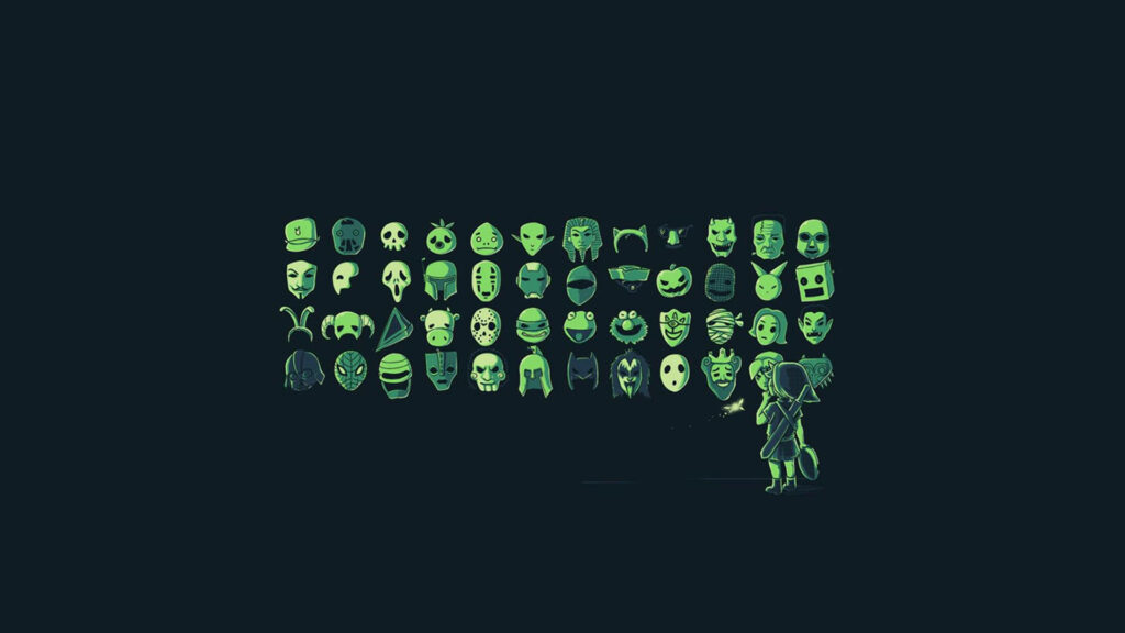 Minimalist Desktop Wallpaper: Iconic Green Characters on Dark Background