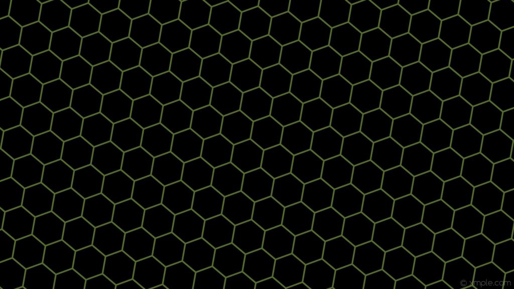Minimalist honeycomb wallpaper with green hexagonal outlines on black high-tech background