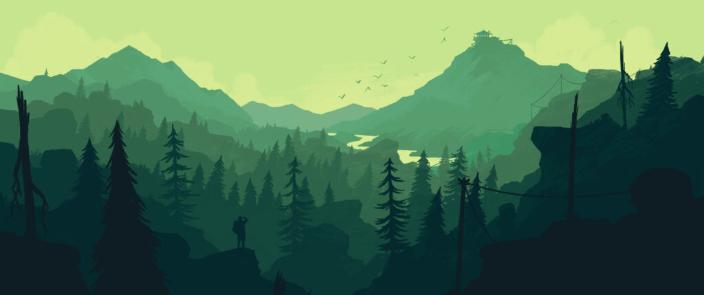 Serene Minimalist Green Mountain Landscape Wallpaper for Ultra-Wide