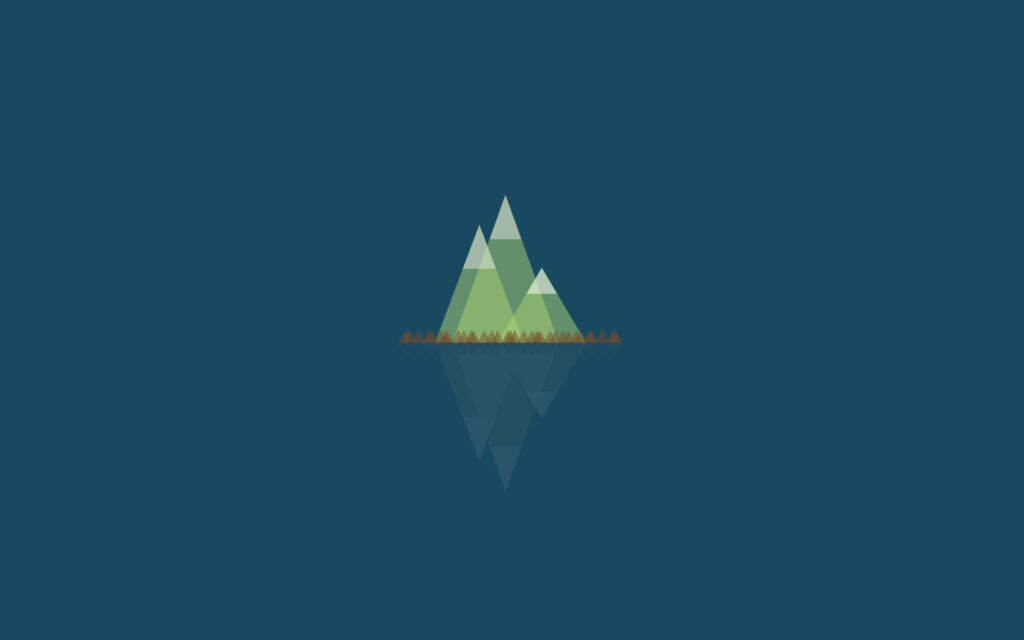 Minimalist Green Mountain Wallpaper with Blue Background Reflection