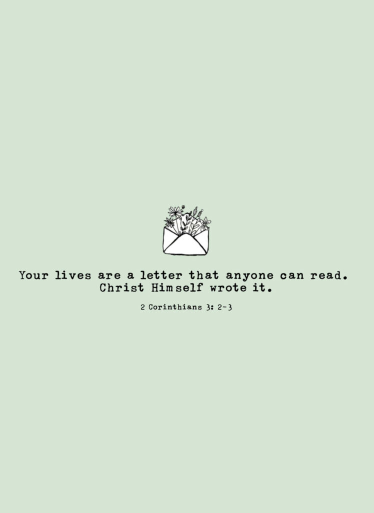 Minimalist Green Wallpaper with 2 Corinthians Quote & Floral Envelope