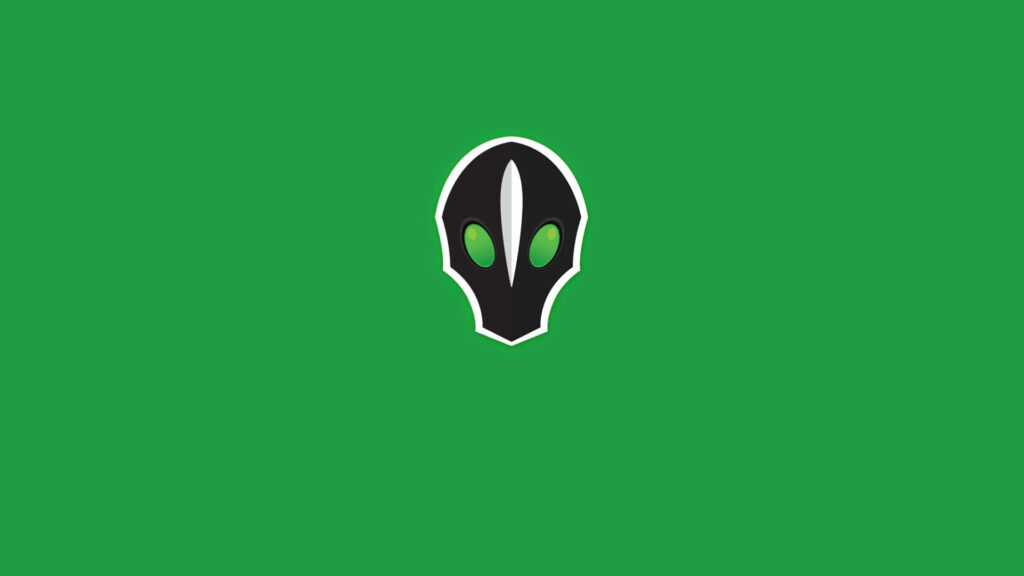 Minimalist Green Wallpaper with Stylized Mask and Green Eyes