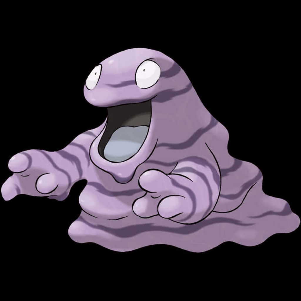 Grimer digital wallpaper minimalist purple Poison-type Pokémon on black background for fans