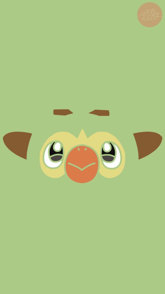 Minimalist Grookey Pokémon wallpaper with cute face on soft sage green vector background