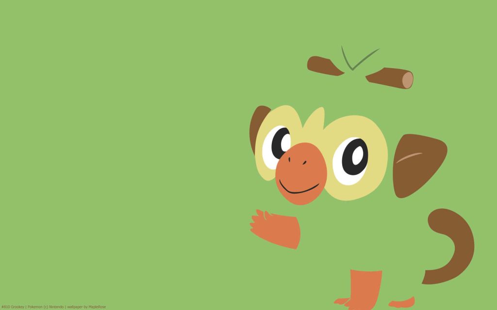 Minimalist Grookey wallpaper with cheerful Grass-type Pokémon on solid light green background