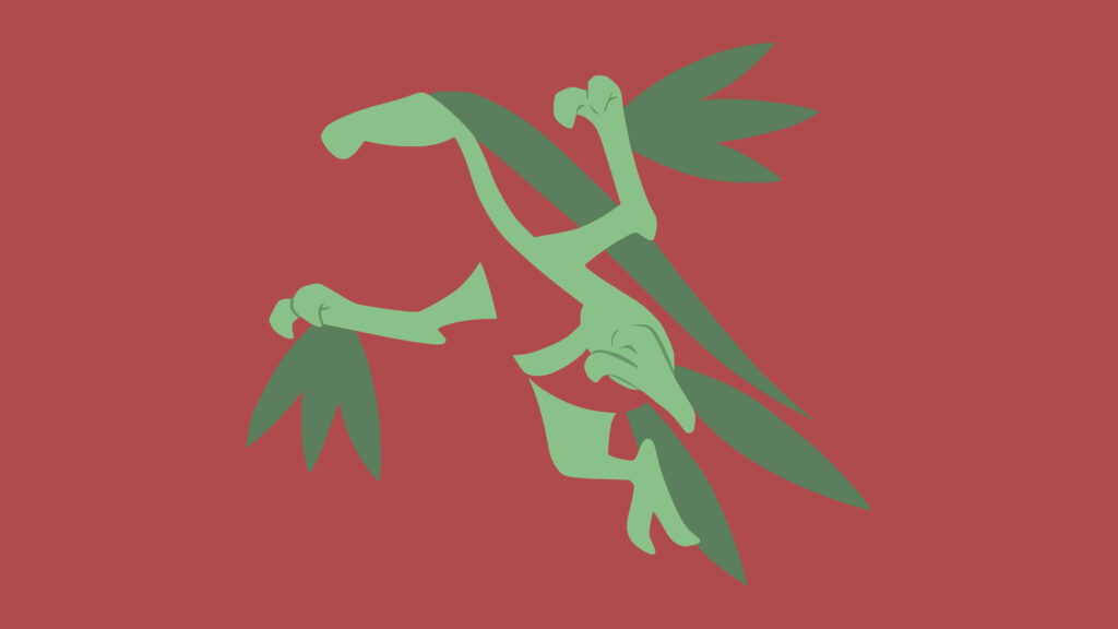 Minimalist Grovyle Wallpaper: Clean Lines on Red Background