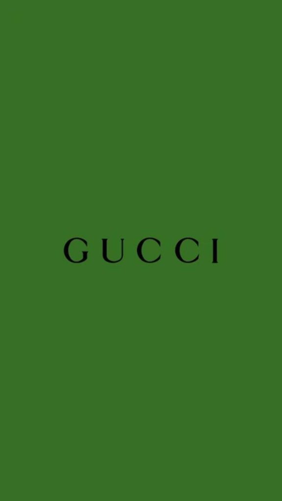 Minimalist Gucci wallpaper with black logo on rich forest green background for stylish phone