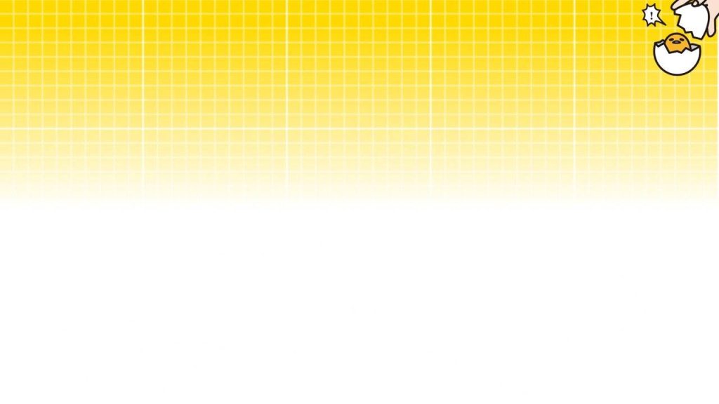 Minimalist Gudetama wallpaper with yellow gradient and white grid background for desktop screen