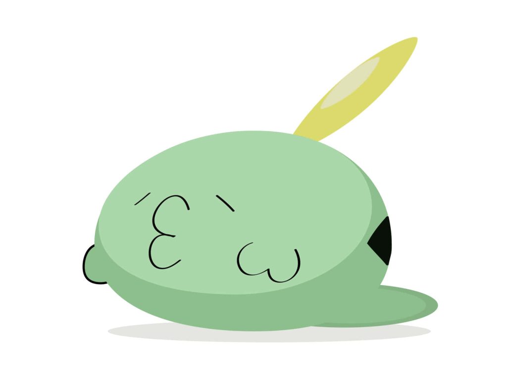 Minimalist digital illustration of Pokémon Gulpin with light green body and playful pout on white background Wallpaper