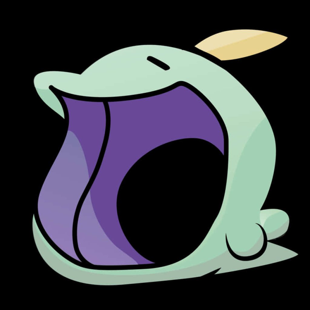 Minimalist Gulpin wallpaper with purple mouth and pale green body on sleek black background