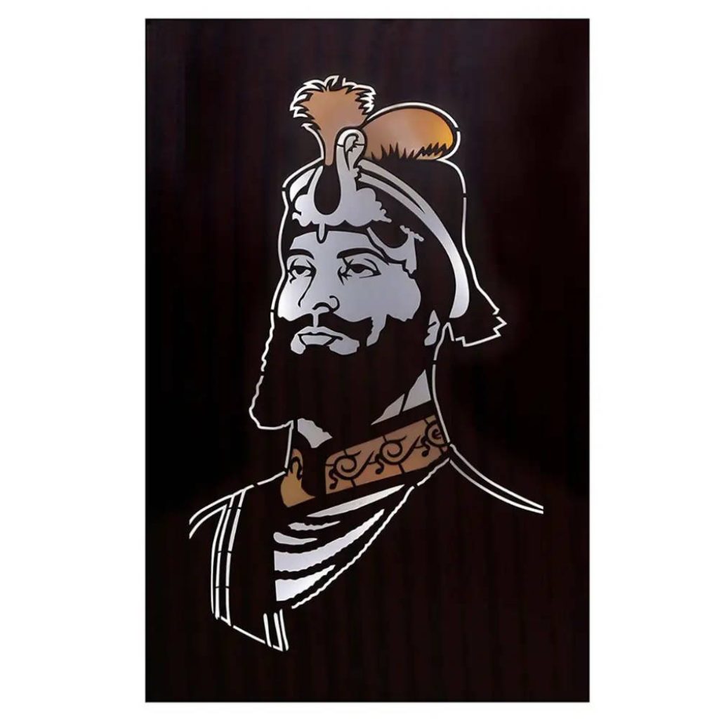 Minimalist vector portrait of Guru Gobind Singh Ji with high-contrast turban and plume background Wallpaper