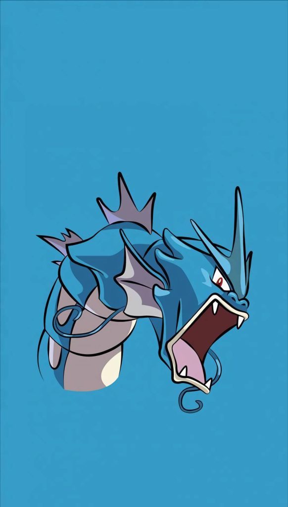 Minimalist Gyarados phone wallpaper bold vector roaring Water-type Pokémon light blue design