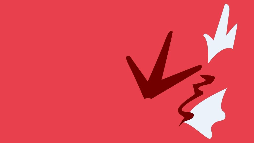 Minimalist Gyarados wallpaper with abstract three-pointed crest and fin in deep red tones