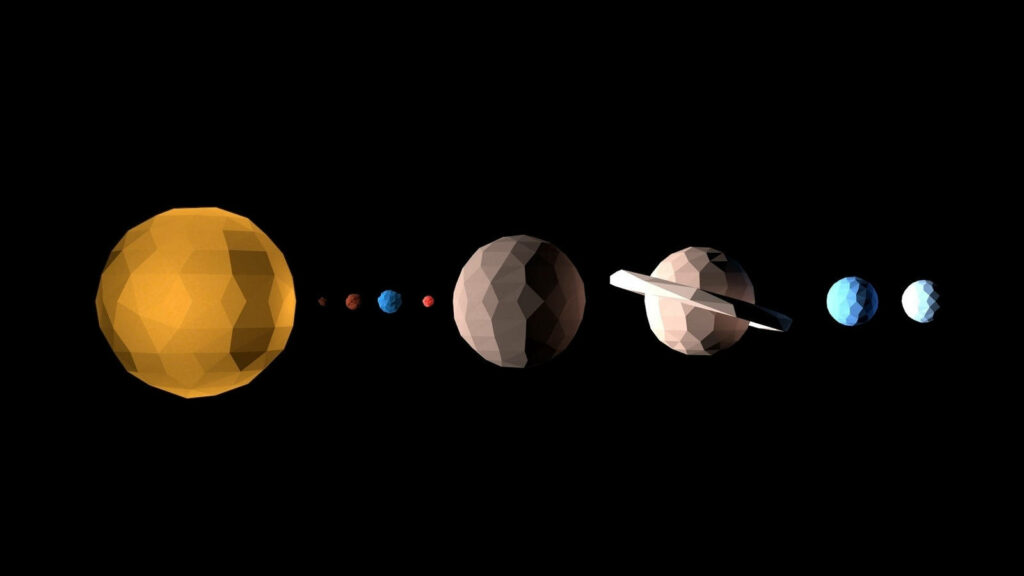 Minimalist HD Low-Poly Solar System Wallpaper on Black Background