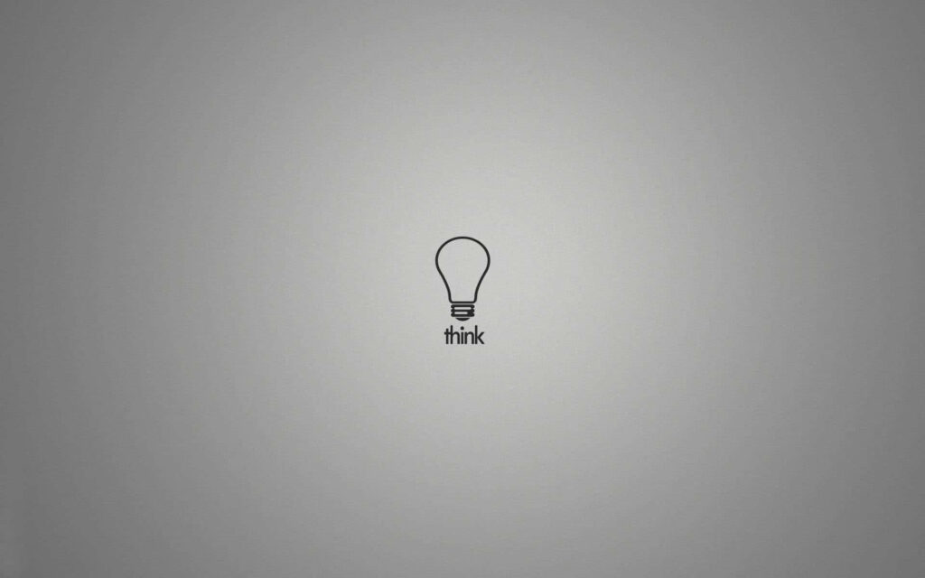 Minimalist HD Wallpaper: Light Bulb Icon & 'Think' on Grey Background