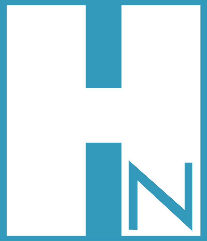 Minimalist H-Net logo with bold white H and integrated N on solid blue background academic design Wallpaper
