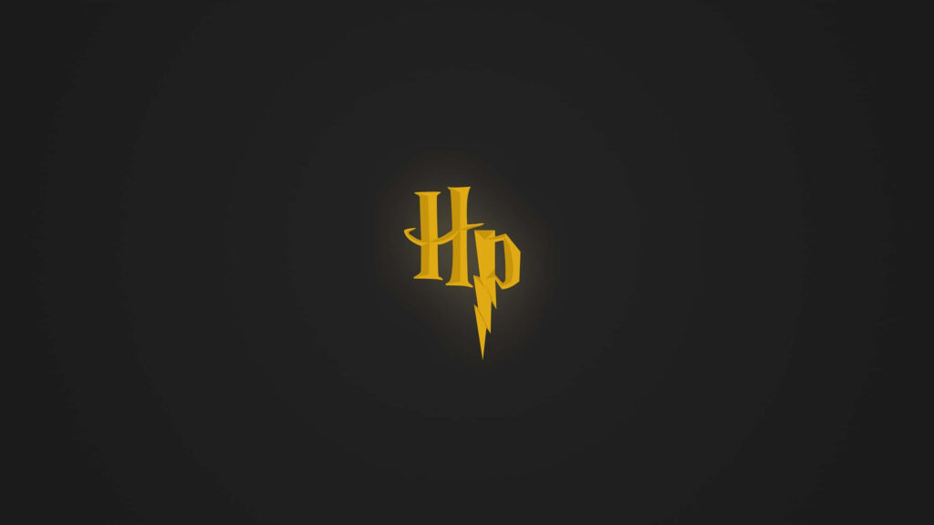 Minimalist Golden HP Logo Wallpaper with Lightning Bolt on Dark Background