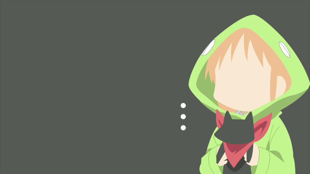 Minimalist Hakase Illustration: Frog Hood, Cat, Dark Background Wallpaper