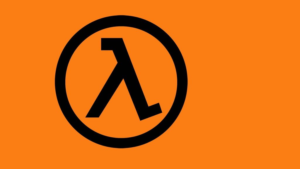 Half-Life Lambda logo minimalist wallpaper bright orange background Valve sci-fi game design