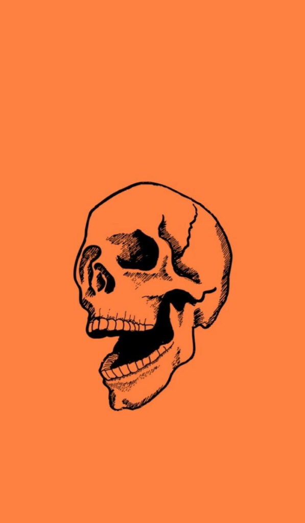 Minimalist Halloween Wallpaper: Hand-Drawn Skull on Orange Background