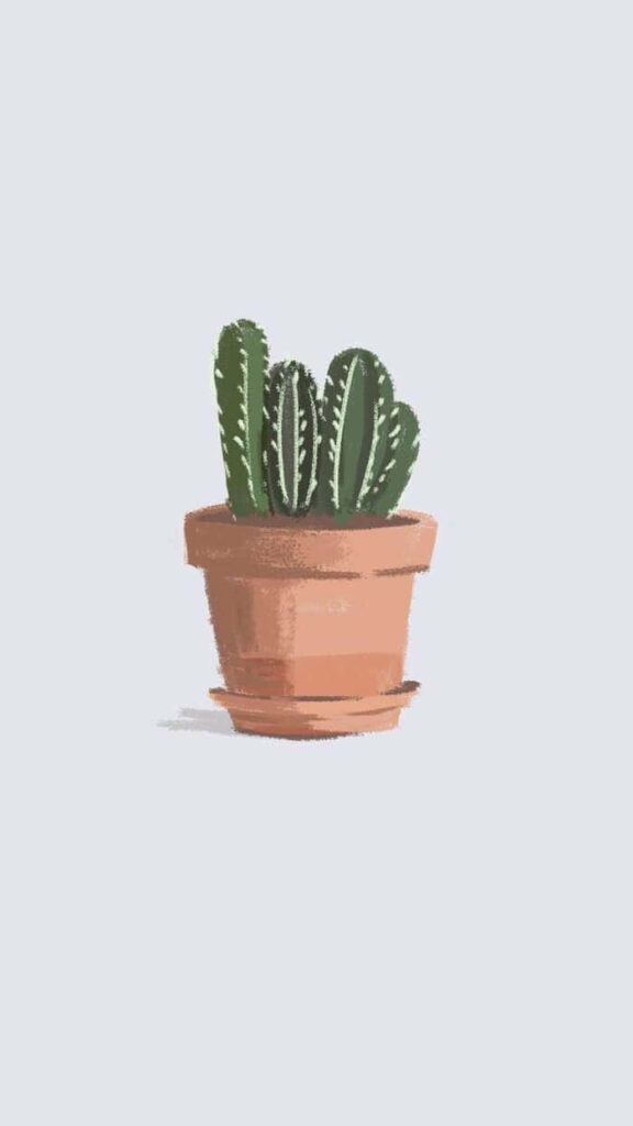 Minimalist hand-drawn cactus in terracotta pot on soft light background aesthetic wallpaper