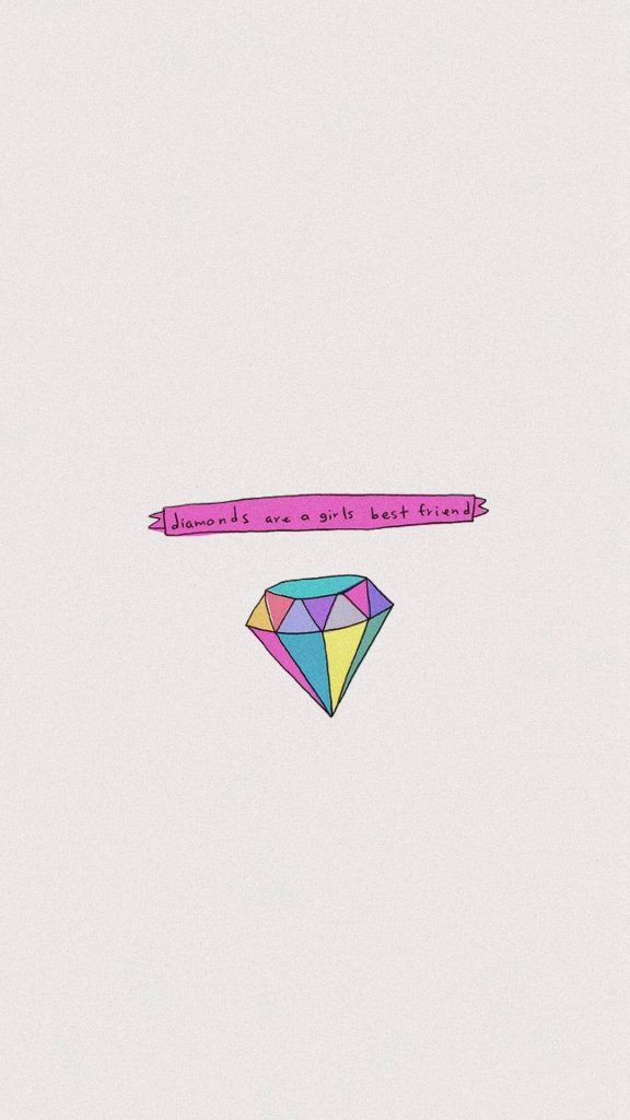 Minimalist diamond doodle wallpaper with pink banner saying Diamonds are a girls best friend