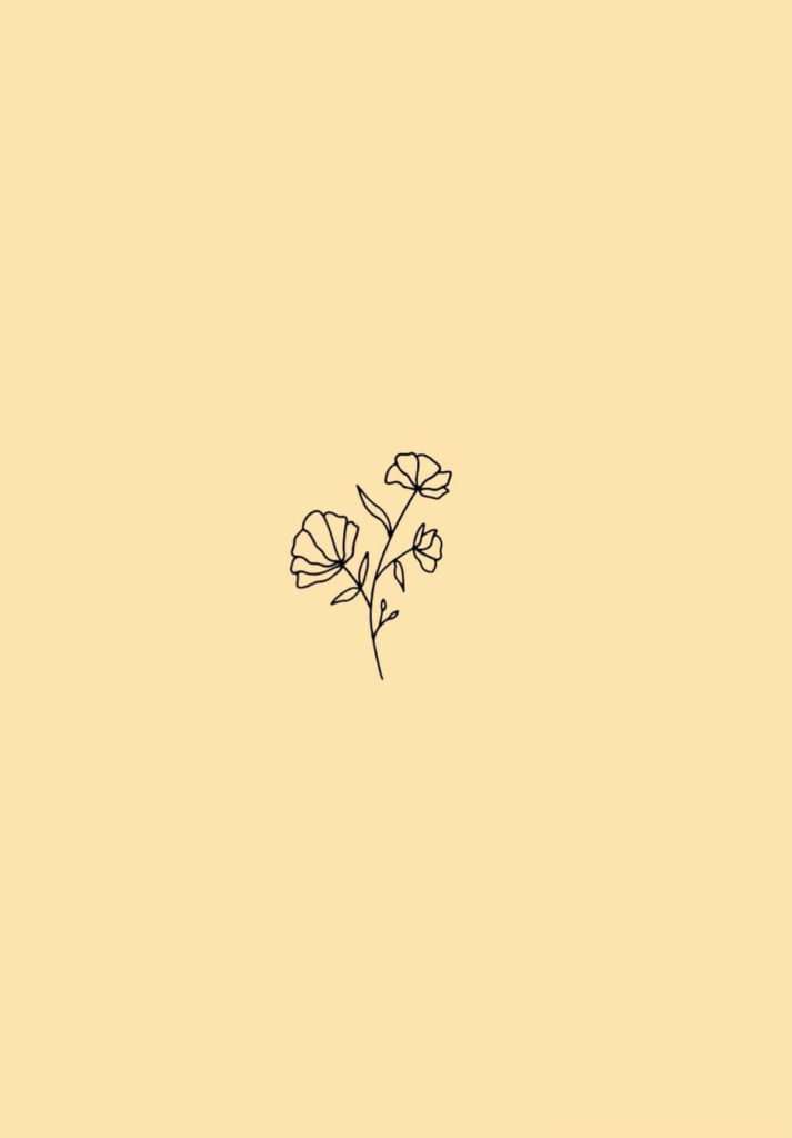 Minimalist Hand-Drawn Floral Wallpaper on Soft Yellow Pastel Background