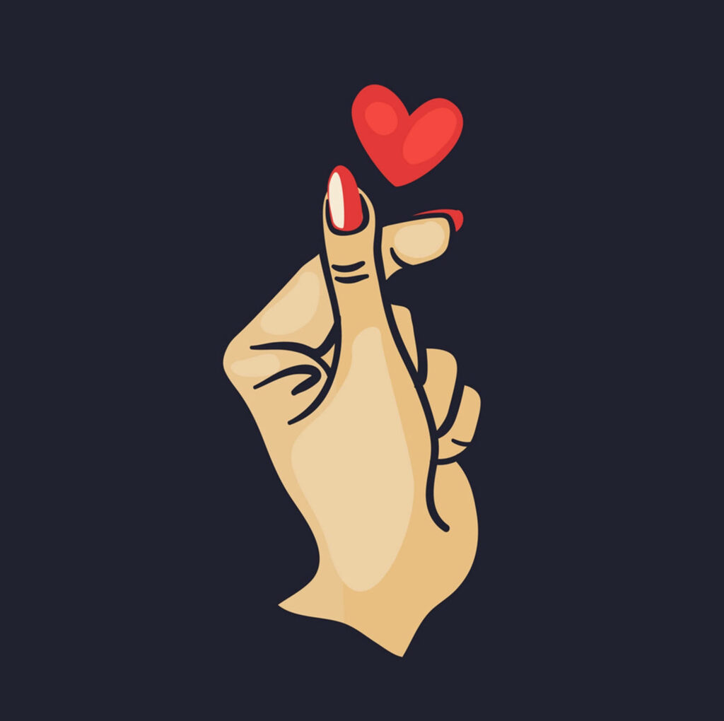 Minimalist Korean Finger Heart Wallpaper with Red Heart Accent