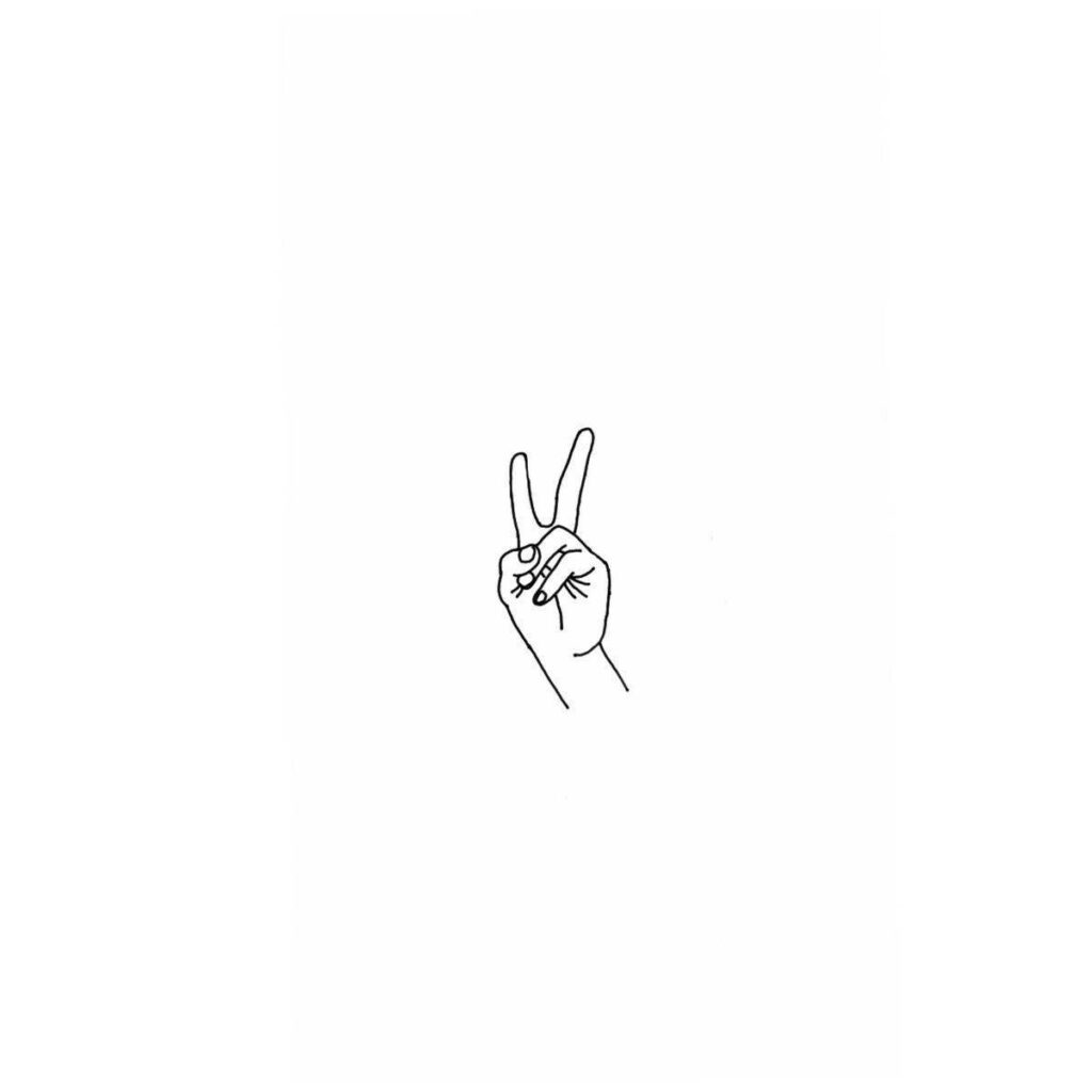 Minimalist Wallpaper: Black Line Drawing of V-Sign Hand on White