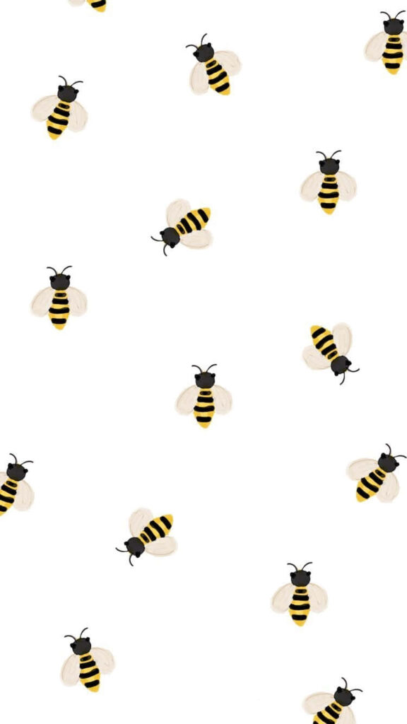 Hand-drawn bees pattern on white background minimalist playful iPhone wallpaper design