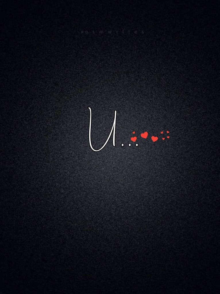 Minimalist white handwritten U with red hearts on dark grainy textured romantic wallpaper background