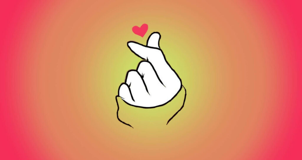 Minimalist Heart Gesture Wallpaper with Green Sleeve & Gradient Background