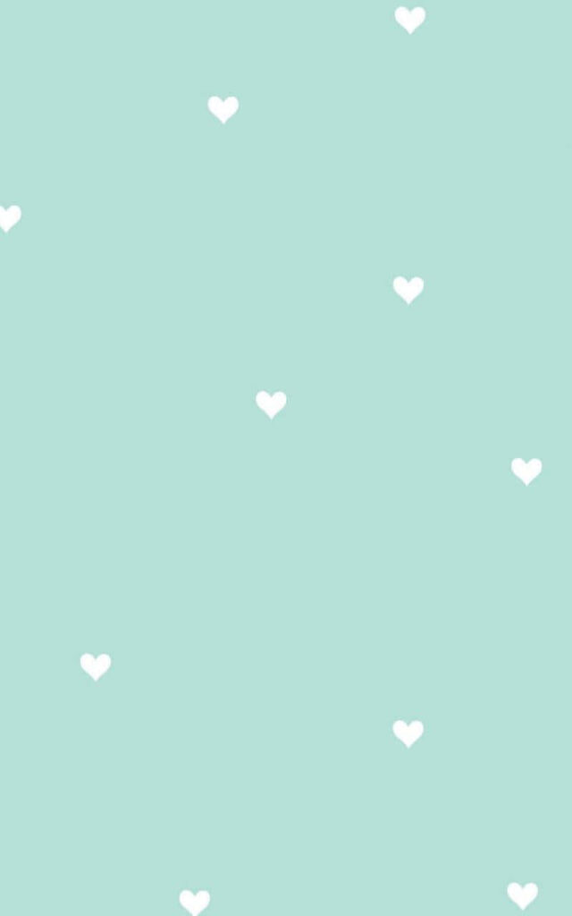 Minimalist Mint Green Wallpaper with White Heart Patterns
