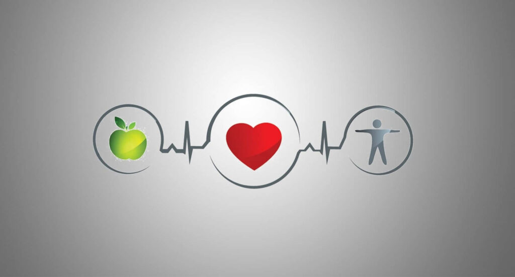 Minimalist Health Wallpaper: Heart, Apple & Fitness Figure Design