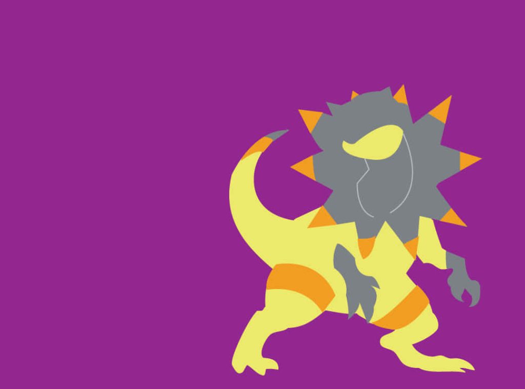 Heliolisk Electric-type Pokémon minimalist vector art with bold purple background wallpaper design