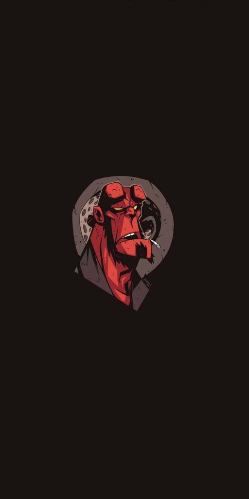 Minimalist Hellboy Comic Art Wallpaper: Bold Red on Dark Background