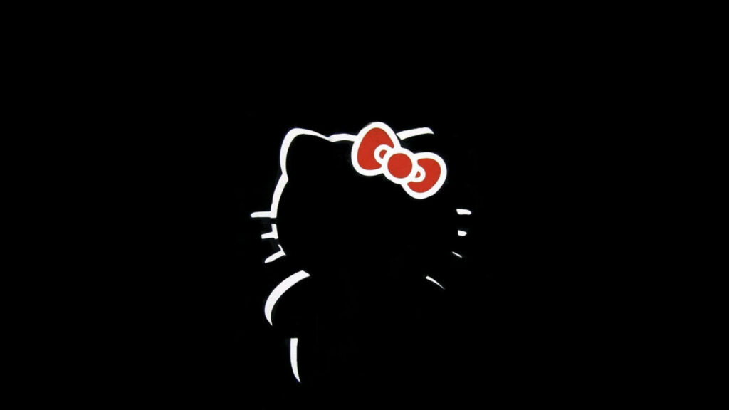 Minimalist Hello Kitty Wallpaper: Black Background with Red Bow Design