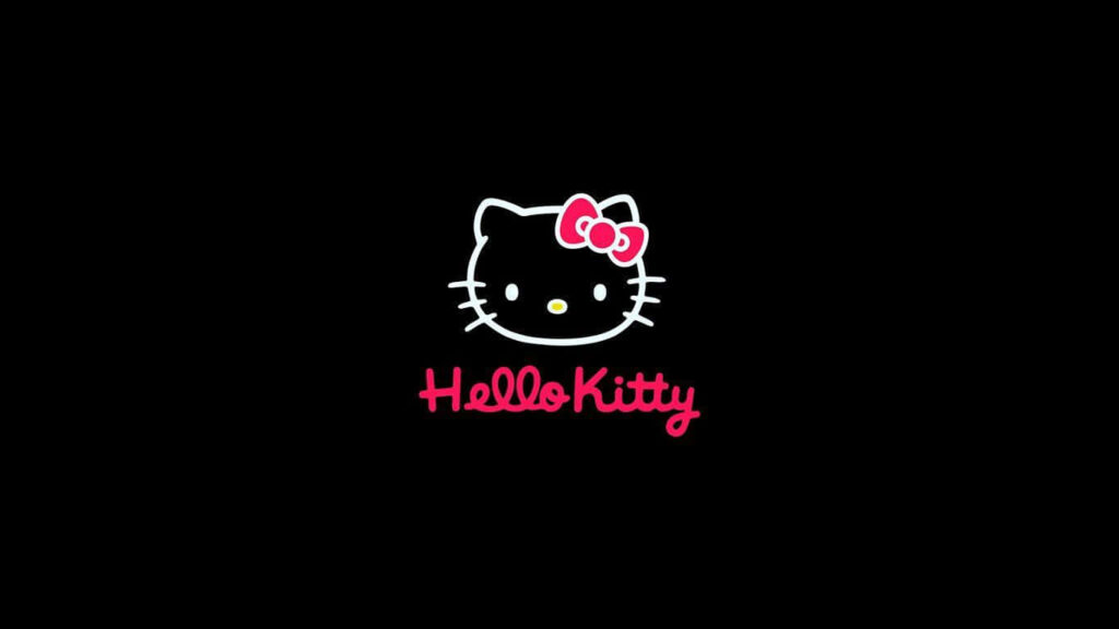 Minimalist Hello Kitty Wallpaper: Black Background & Red Bow Design