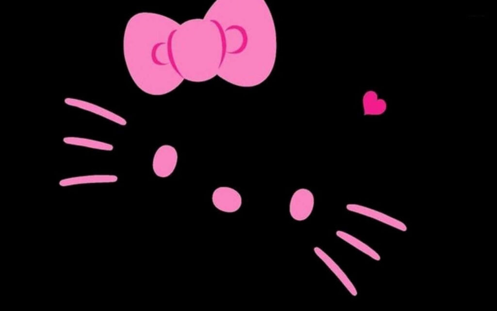 Minimalist Hello Kitty Wallpaper with Pink Bow on Black Background