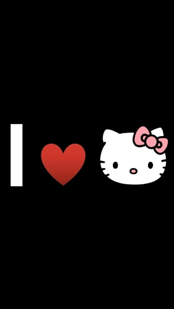Hello Kitty Minimalist Wallpaper: Black, Heart, and White Letter I