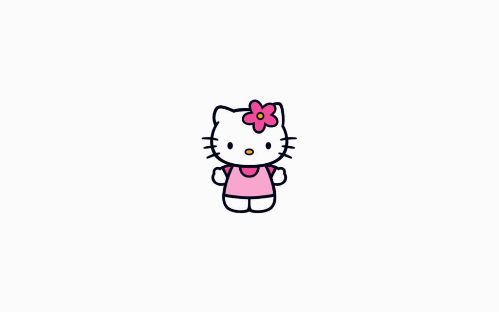 Minimalist Hello Kitty Wallpaper: Pink Outfit & Flower on White Background