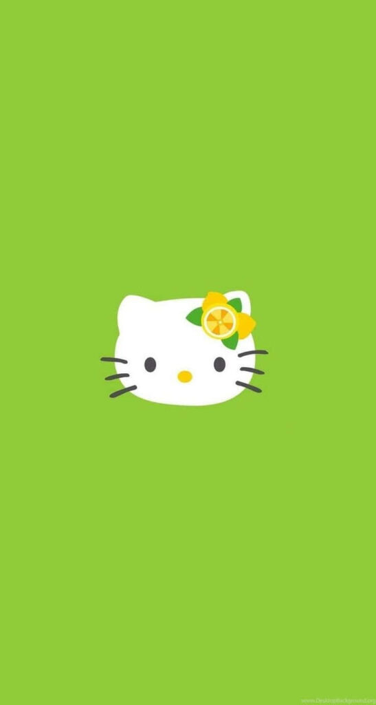 Minimalist Hello Kitty Wallpaper: Vibrant Green with Citrus Slice