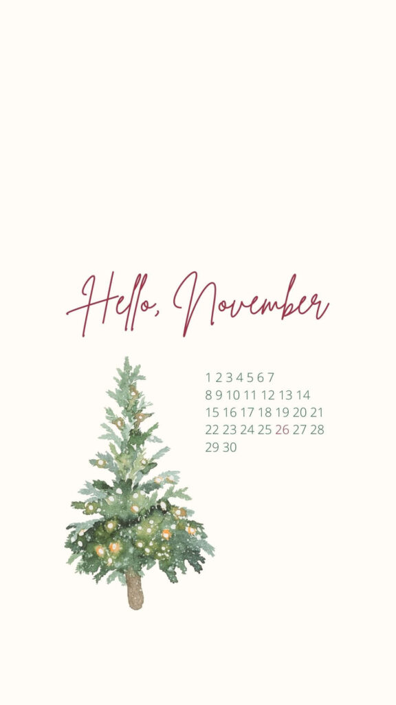 Hello November Minimalist Wallpaper with Christmas Tree & Calendar