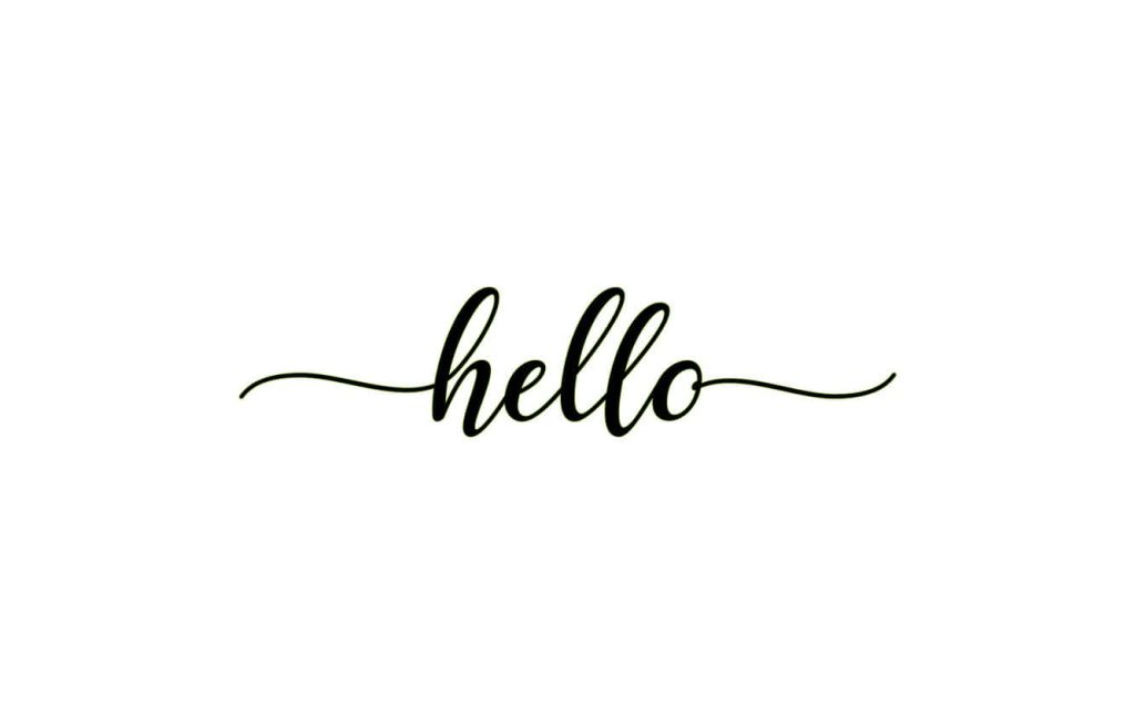 Minimalist white wallpaper with elegant black cursive hello text welcoming a new day design