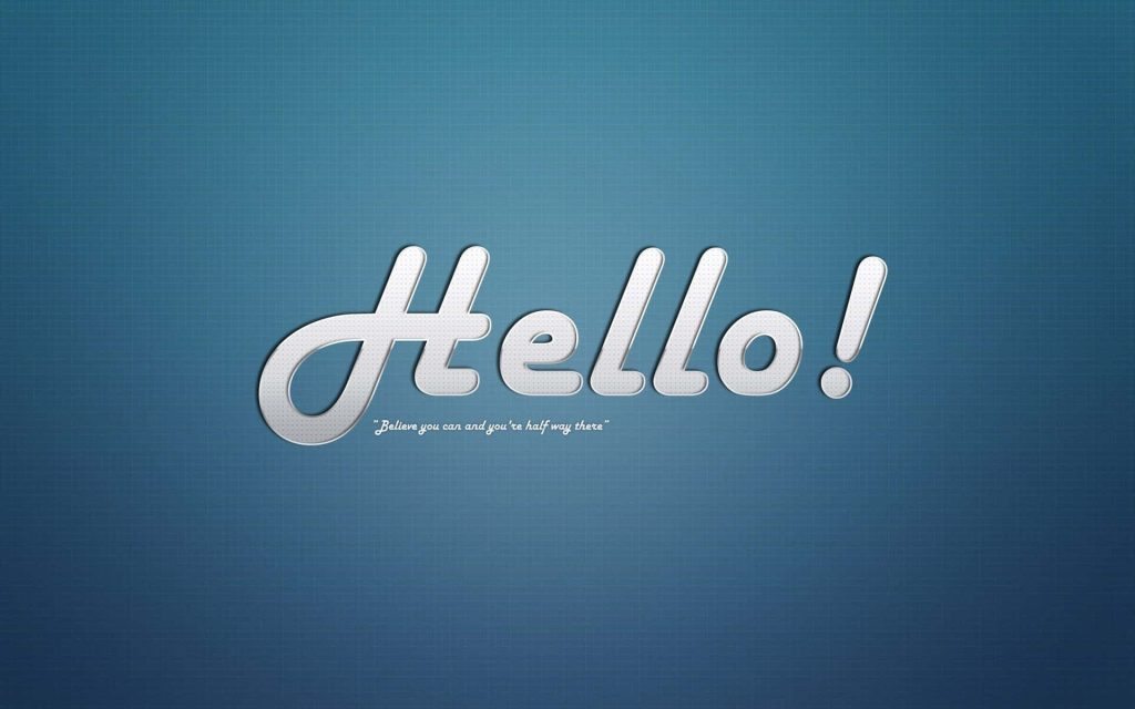 Minimalist Hello wallpaper for Android with 3D text and motivational blue gradient background