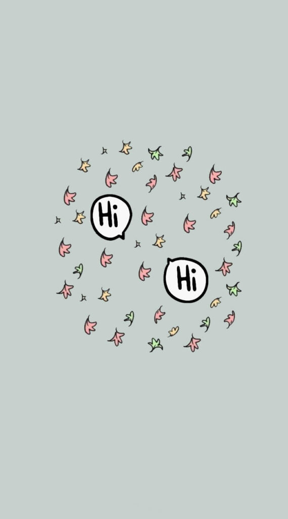 Minimalist Hi Wallpaper with Speech Bubbles & Colorful Leaves