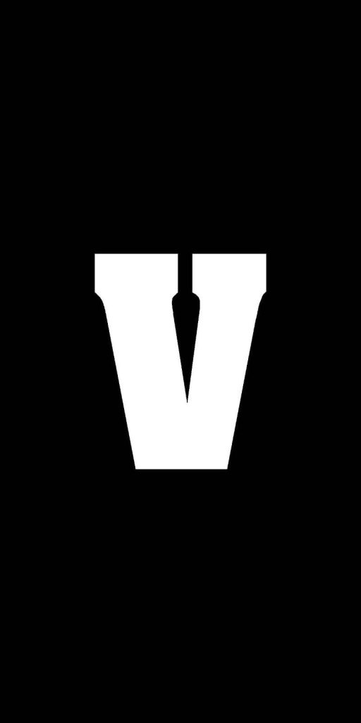 Minimalist black wallpaper with bold white letter V centered for modern sleek background