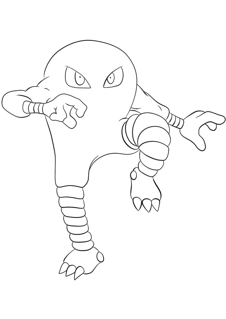 Minimalist black-and-white Hitmonlee line art wallpaper in dynamic fighting stance for fans