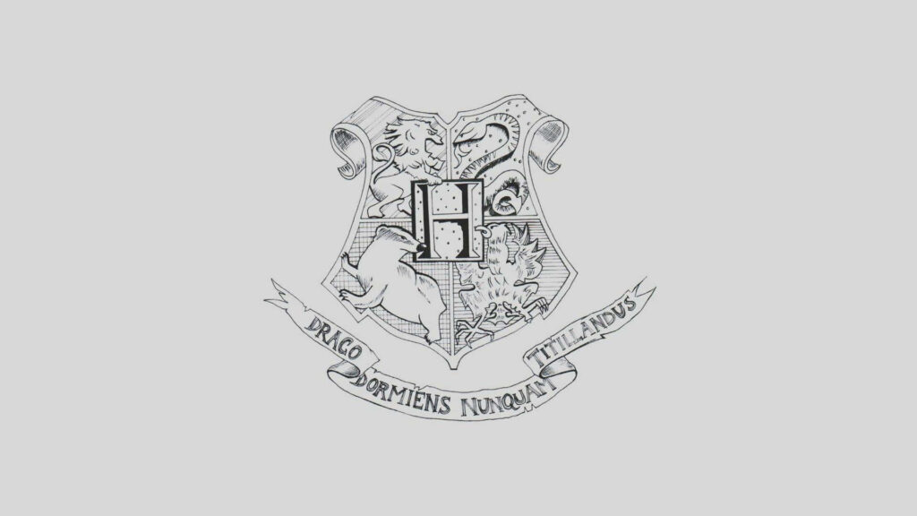 Minimalist Hogwarts Crest Wallpaper with House Emblems & Motto
