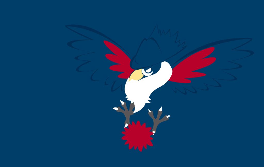 Minimalist Honchkrow wallpaper featuring dynamic flying pose on deep blue background vector art